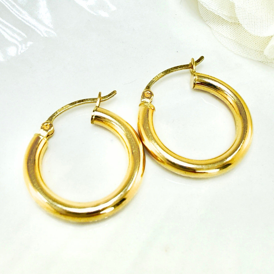 Solid 14k Yellow Gold 3mm Thick Hoop Earrings 25mm Diameter, New