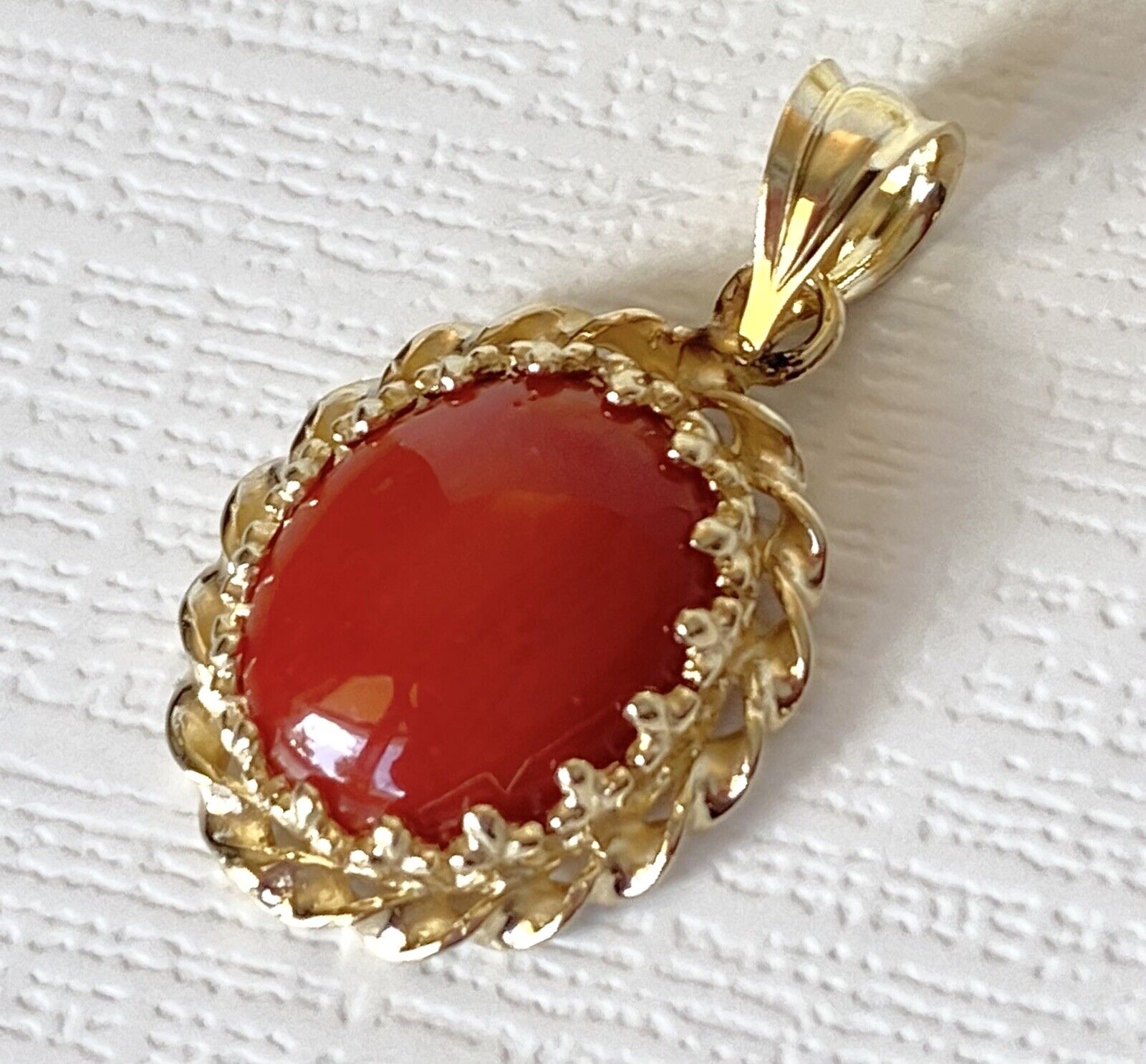 Lg Untreated Mediterranean Red Coral &14k Yellow Gold Handcrafted Pendant, New