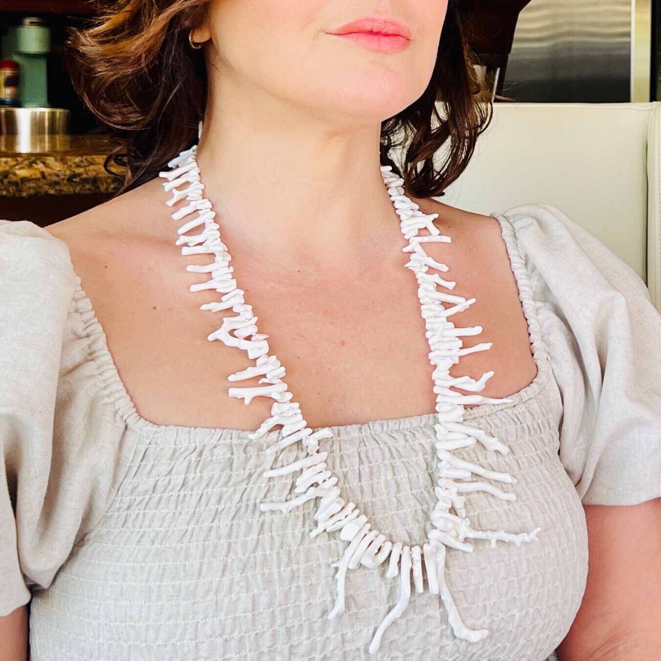 Solid 14k Yellow Gold Genuine White Branch Coral & Seed Pearl Necklace New 28.5"