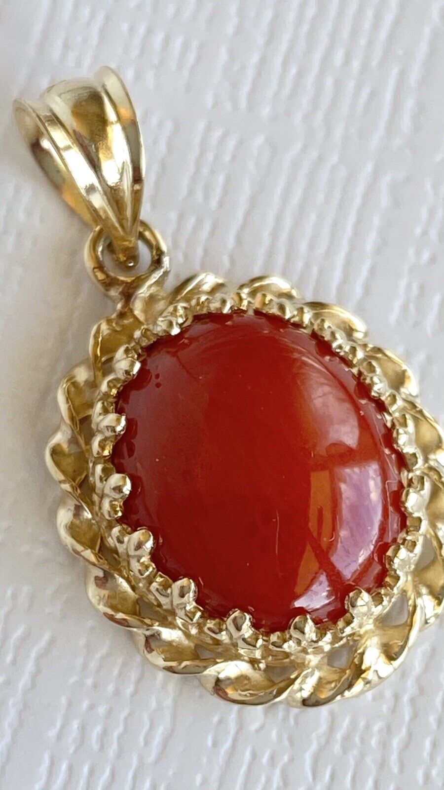 Lg Untreated Mediterranean Red Coral &14k Yellow Gold Handcrafted Pendant, New