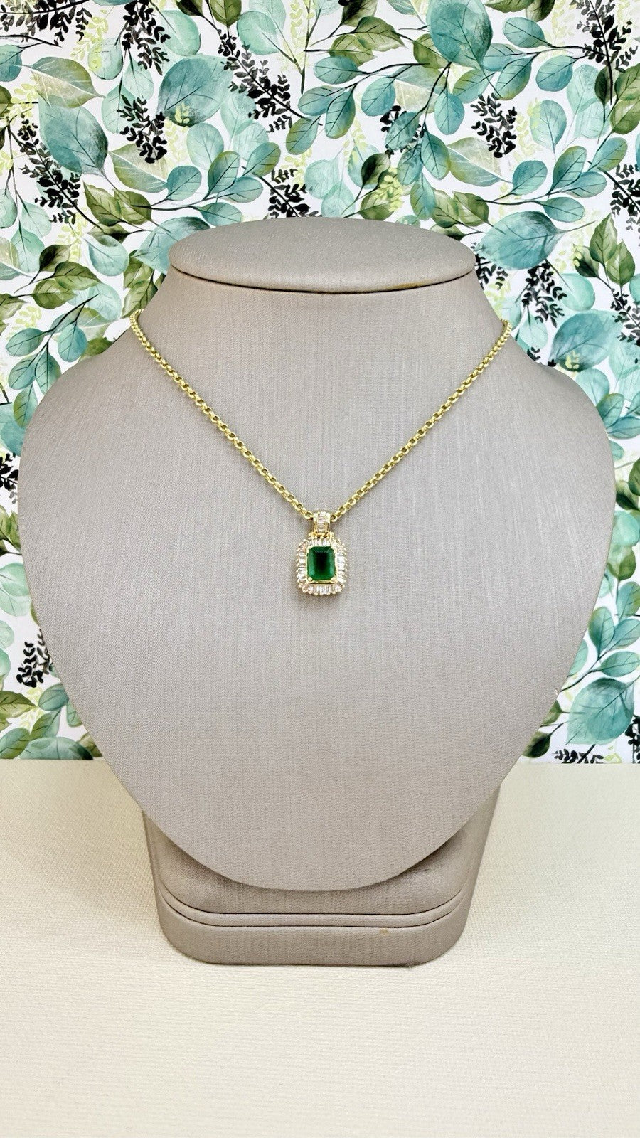 14k Yellow Gold Genuine Emerald & Diamond Pendant, Preowned