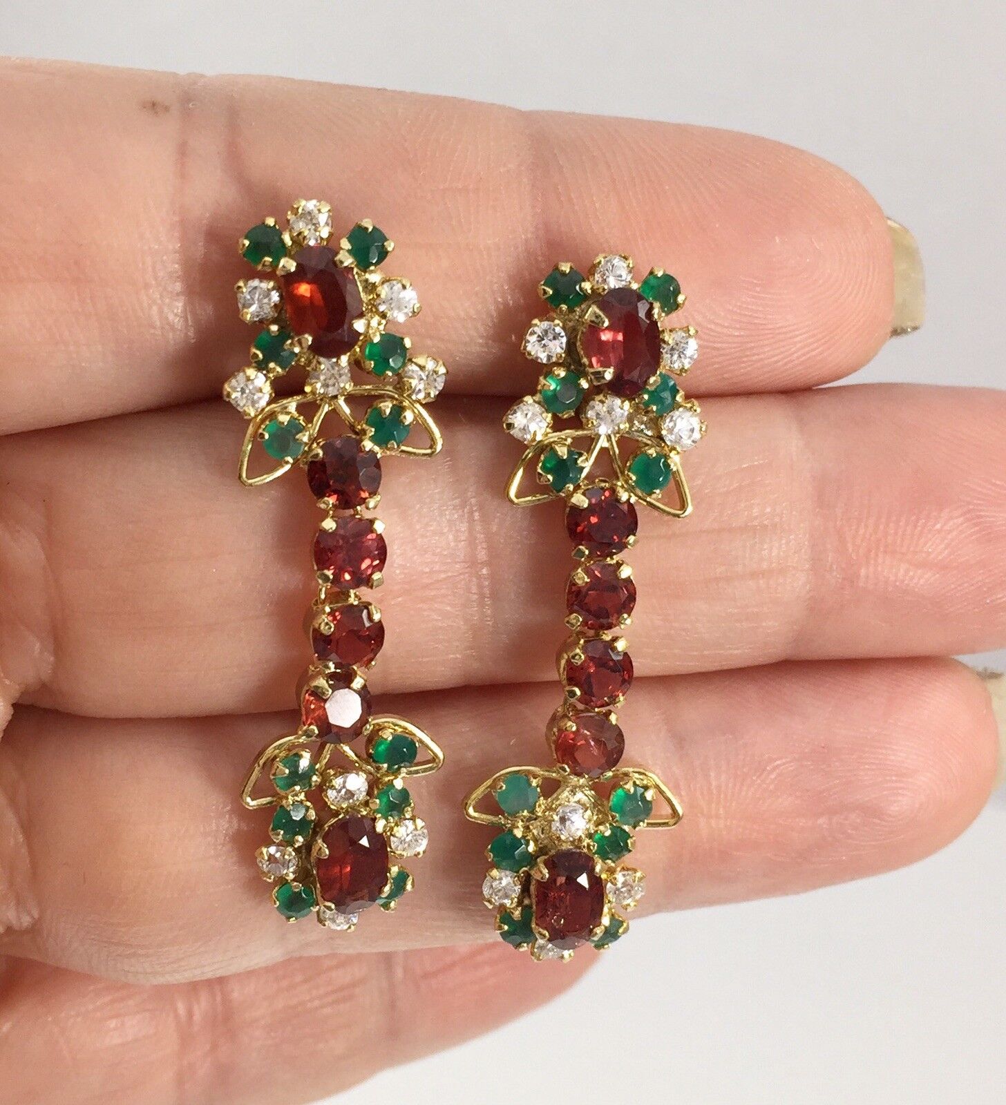 Beautiful Genuine Gem(6ct) Floral Design 14kt HGPlated Dangle/Drop Earrings, New