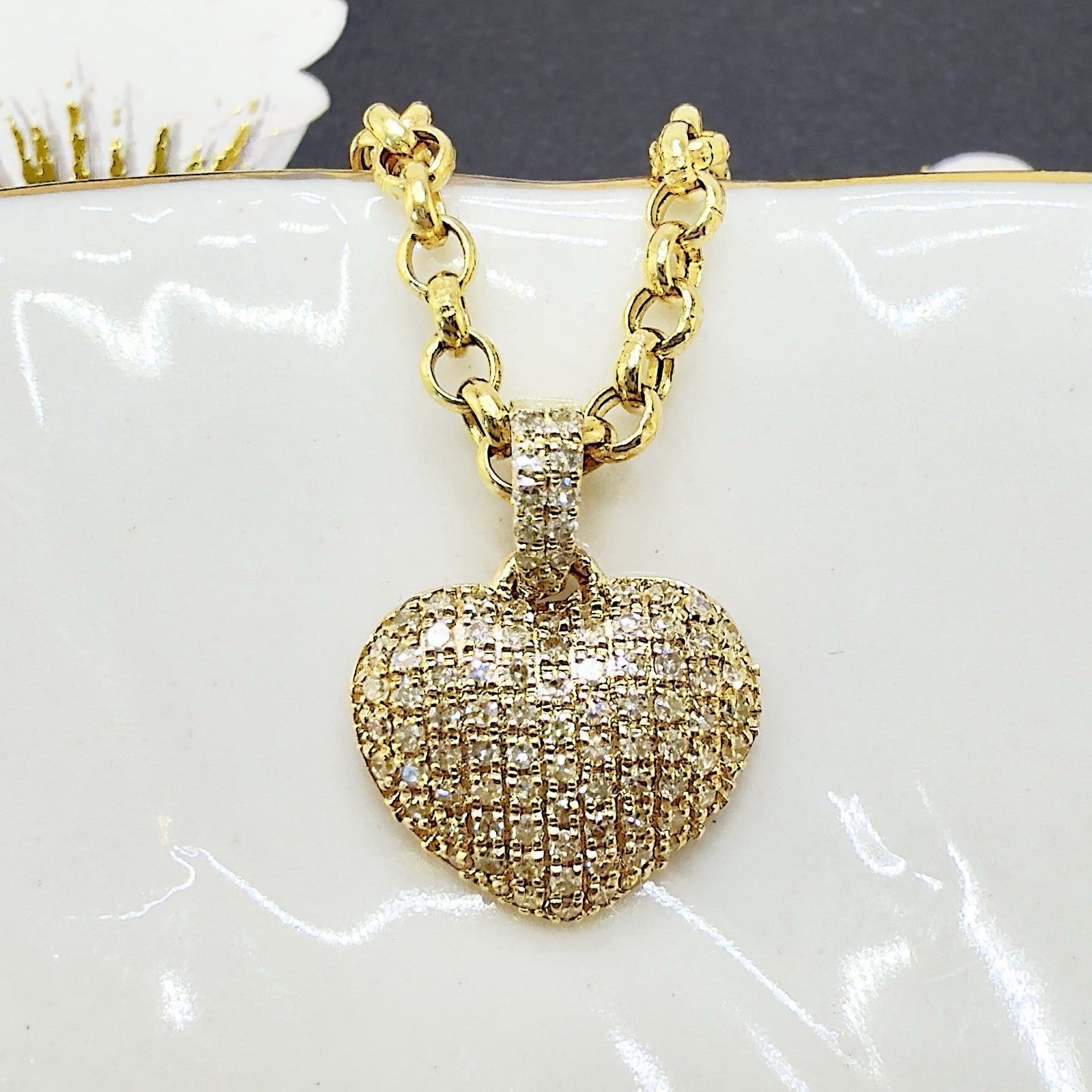 10k Yellow Gold Genuine Diamond Heart Pave Pendant, New