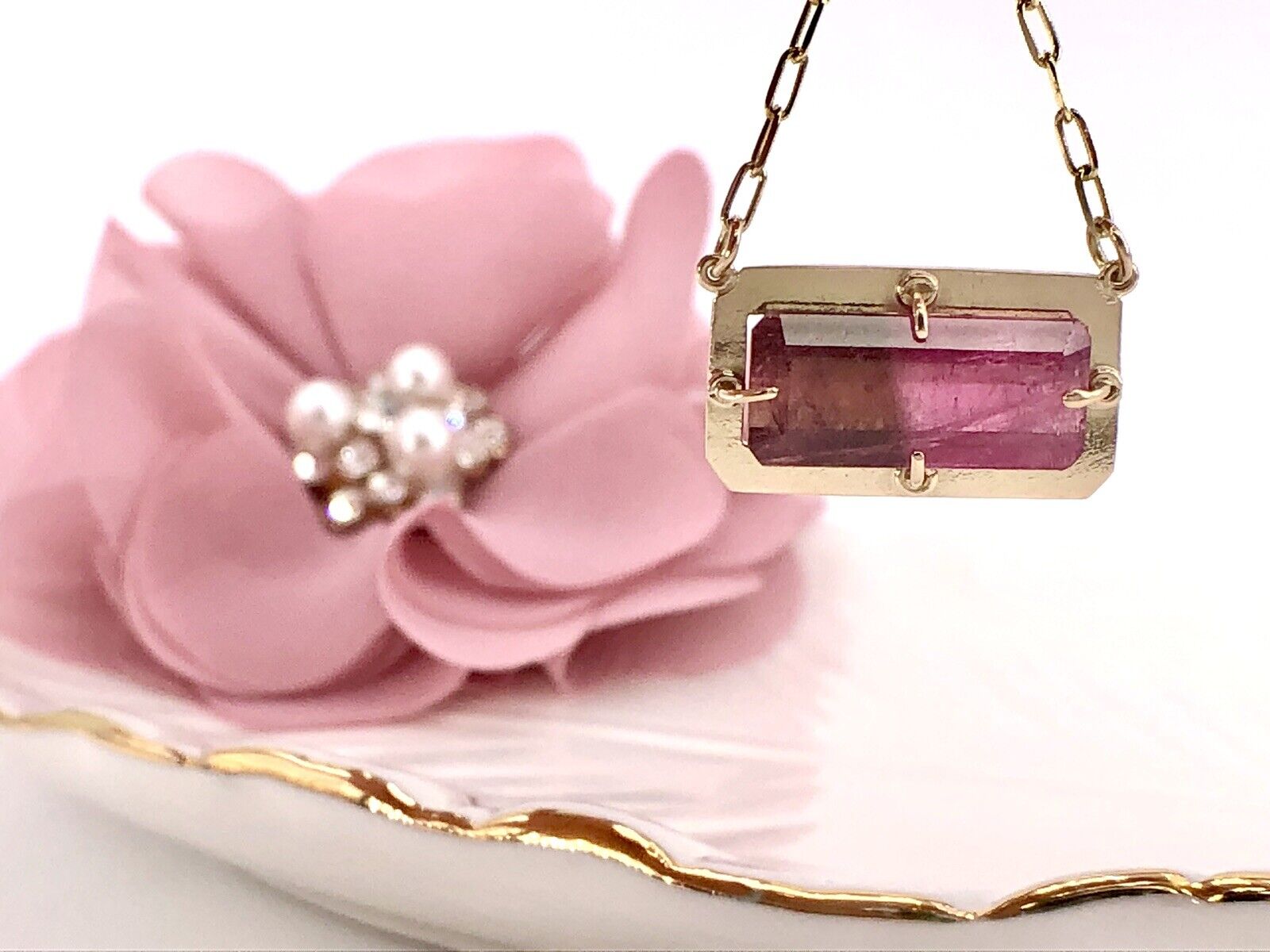 14K Yellow Gold & Genuine Pink Tourmaline  (5.42ct) Pendant/ Necklace,18.75" New