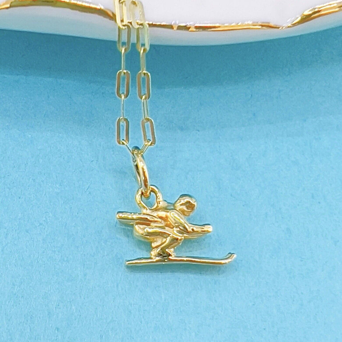 Vintage 14k Yellow Gold Downhill Skier Charm, Preowned
