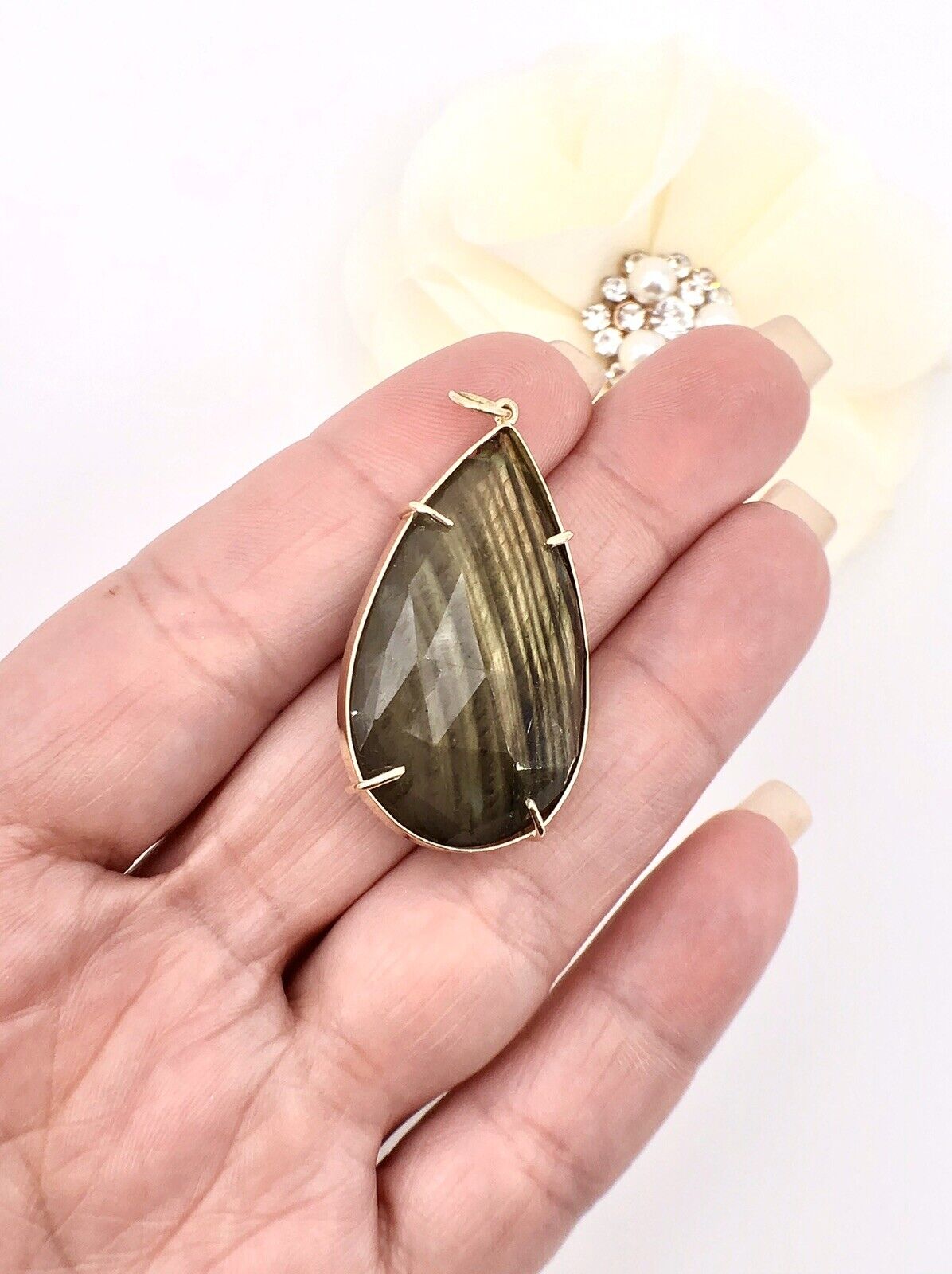 Fabulous! Large (43.5ctw) Natural Labradorite Drop Pendant, New 1.4"