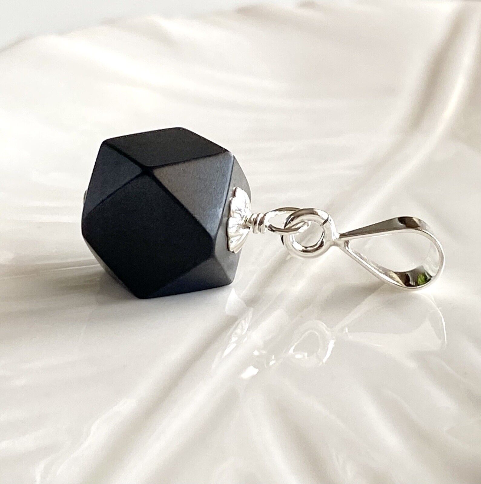 Genuine Azabache/Jet (10mm) Sterling Silver Pendant, New