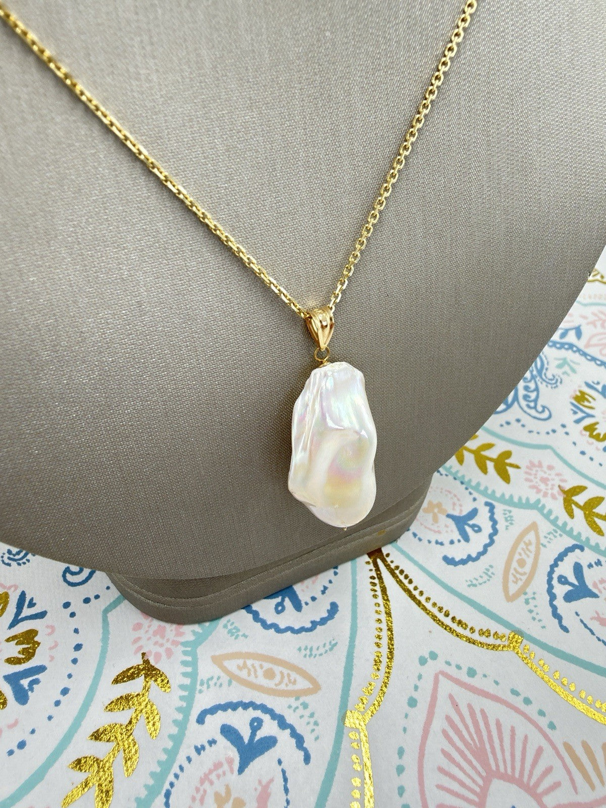 14k Yellow Gold Genuine Baroque Pearl Pendant, New 1.5"