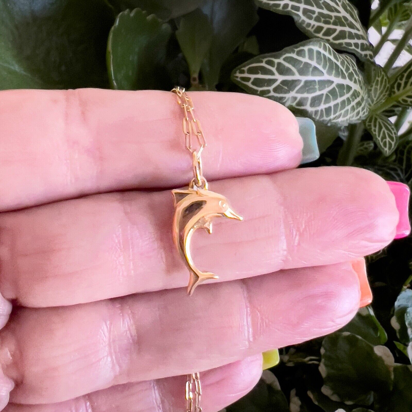 Vintage 14k Yellow Gold Puffy Dolphin Charm Pendant