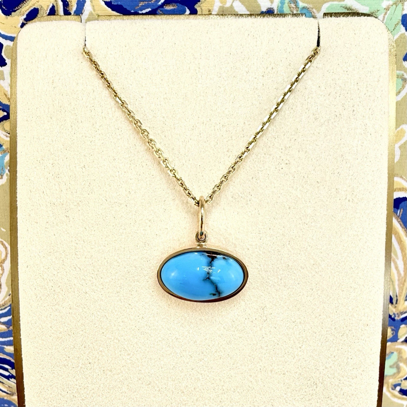 Modernist 14k Yellow Gold Natural Egyptian Turquoise Custom Made Pendant, Unisex