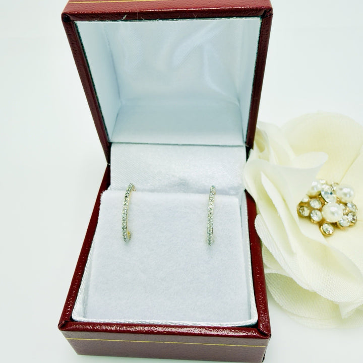 10k Yellow Gold Genuine Diamond Huggie Hoop Earrings, New