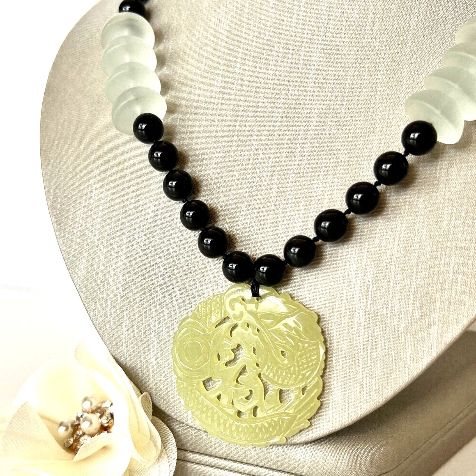 Genuine Multi-Gemstone Necklace With Serpentine Asian Dragon Pendant, New 30"