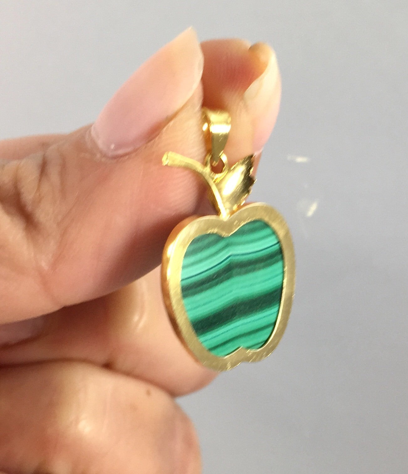 Adorable Genuine Gemstone Apple & Pearl 14kt Gold Overlay Sterling Pendant, New