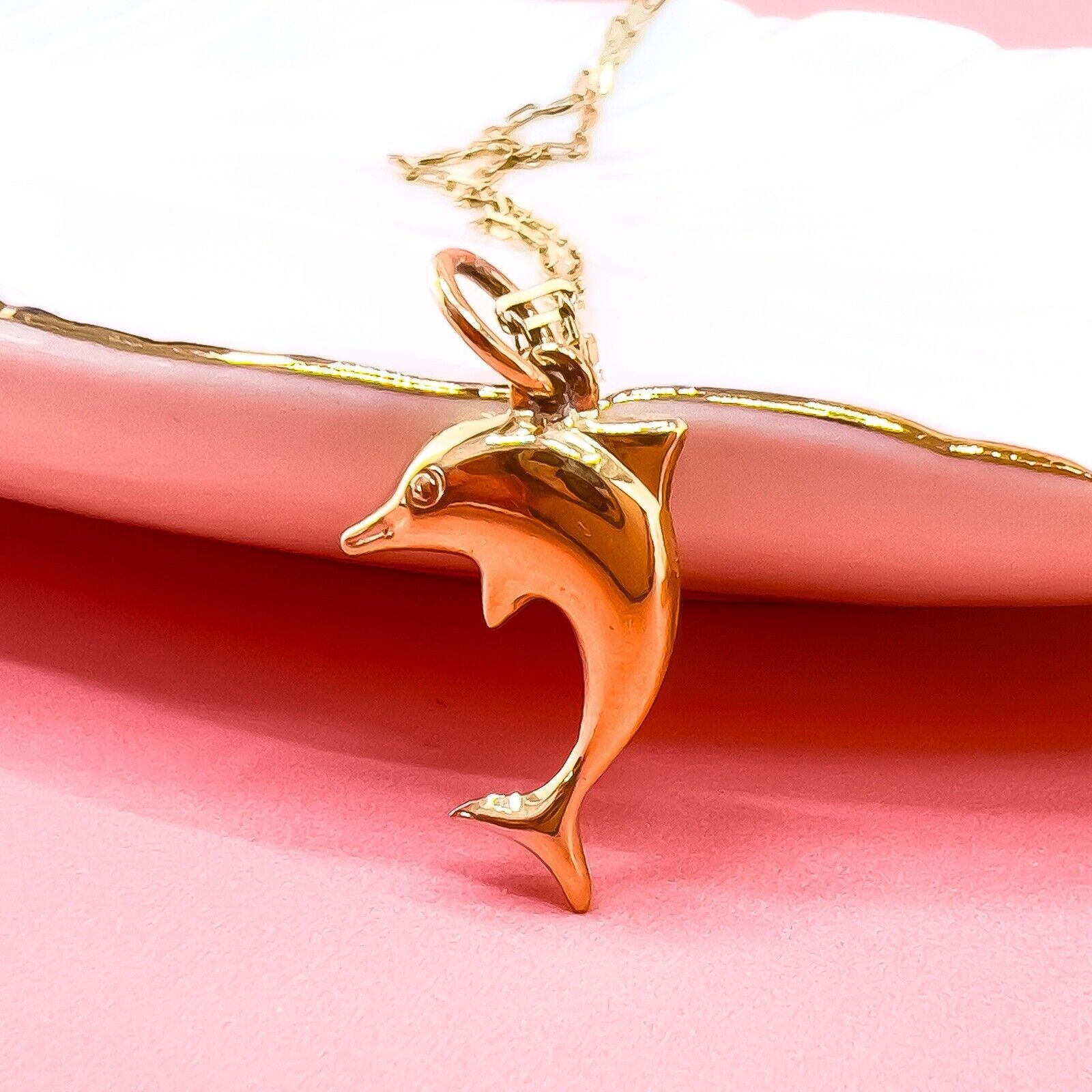 Vintage 14k Yellow Gold Puffy Dolphin Charm Pendant