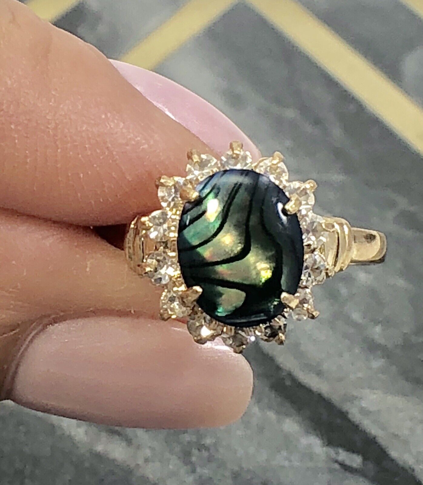 Genuine Abalone and Made With Swarovski HGE Adjustable 6-9 Ring, New