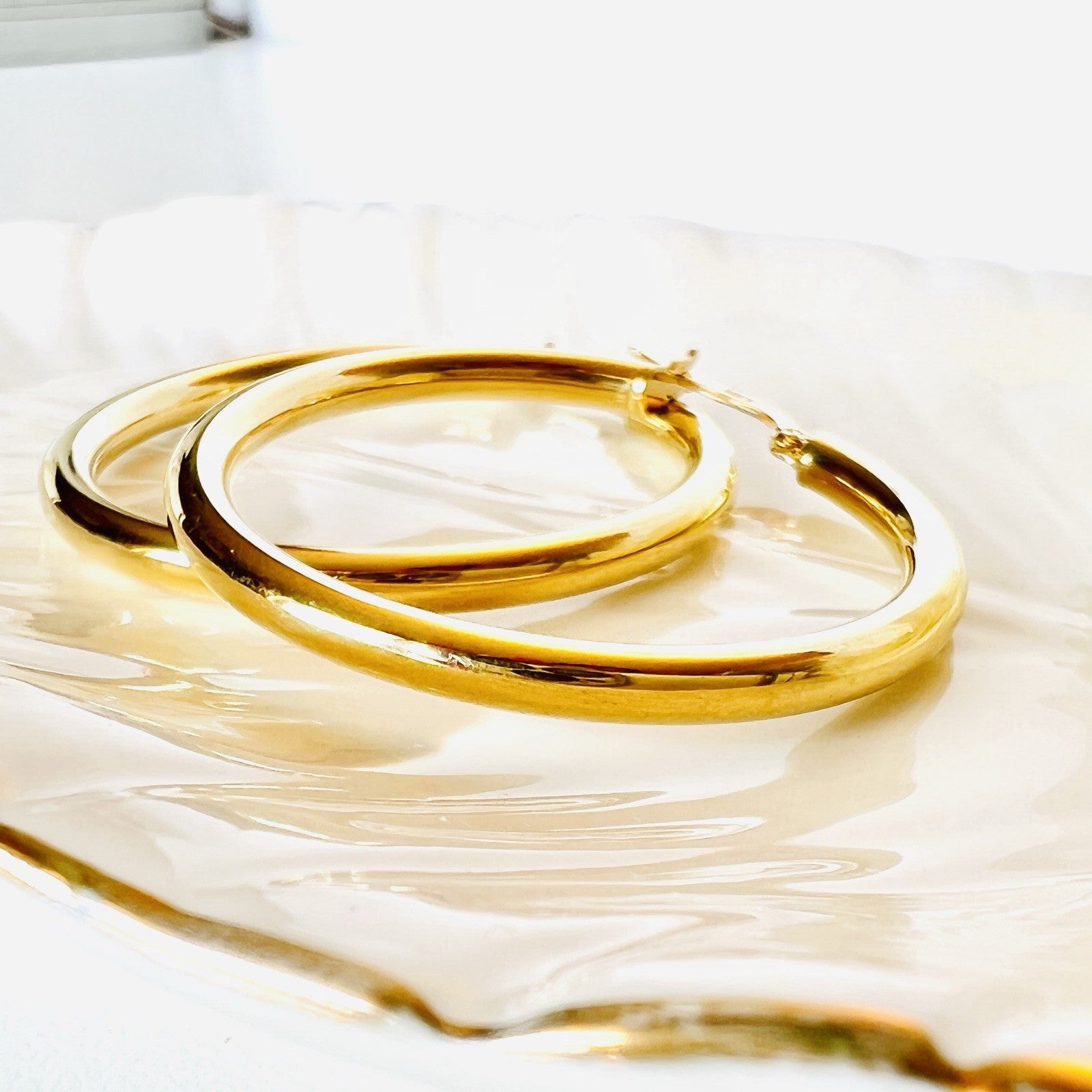 Solid 14k Yellow Gold 3mm Thick Hoop Earrings 30mm Diameter, New