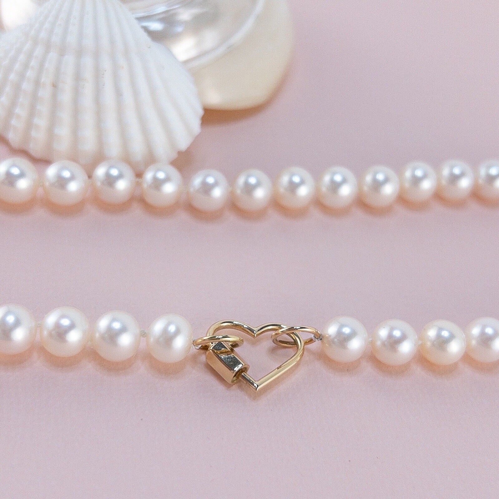 Genuine 7.5-8mm Cultured Pearl Solid 14k Yellow Gold Heart Necklace, New 16.5”