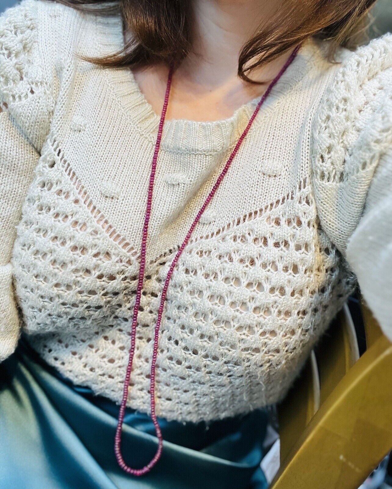 Natural Ruby Smooth Rondelle 14K Yellow Gold Necklace, New 43"