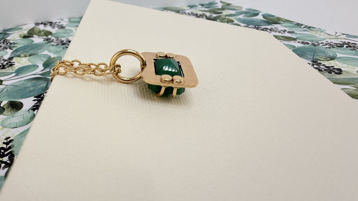 14k Yellow Gold Genuine Emerald Modernist Unisex Pendant, Newly Handcrafted 7ct