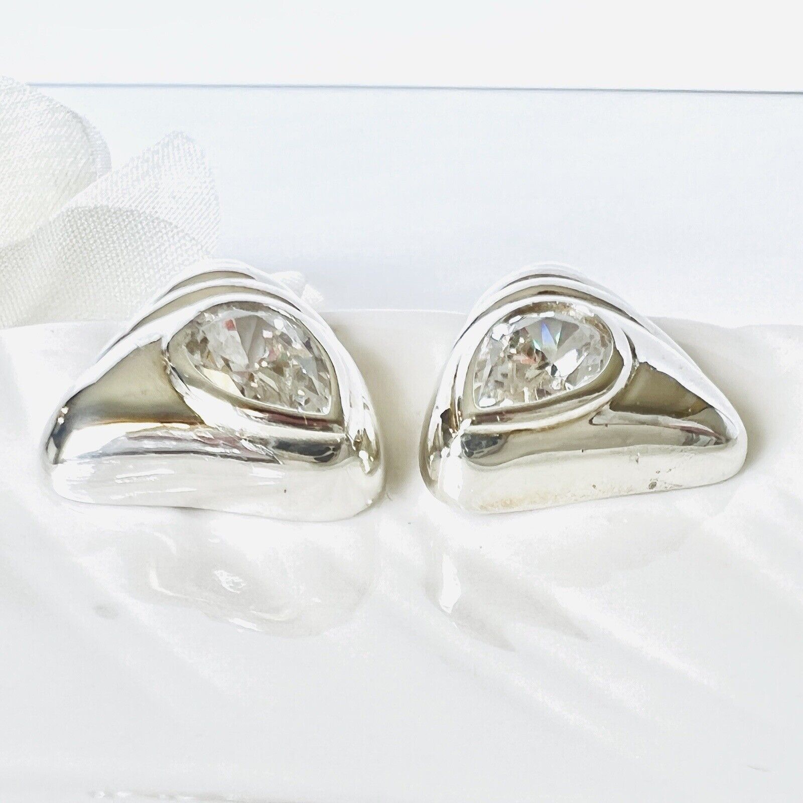 Abstract Triangle Sterling Silver Cubic Zirconia Stud Earrings, New