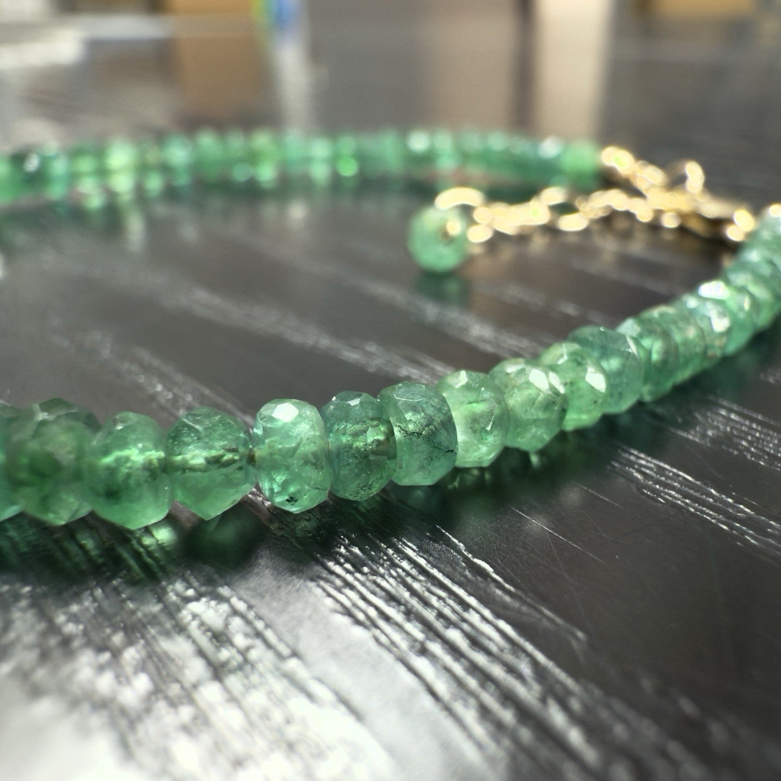 14k Yellow Gold Natural Emerald Bracelet, Adjustable 6.75-7.75", New