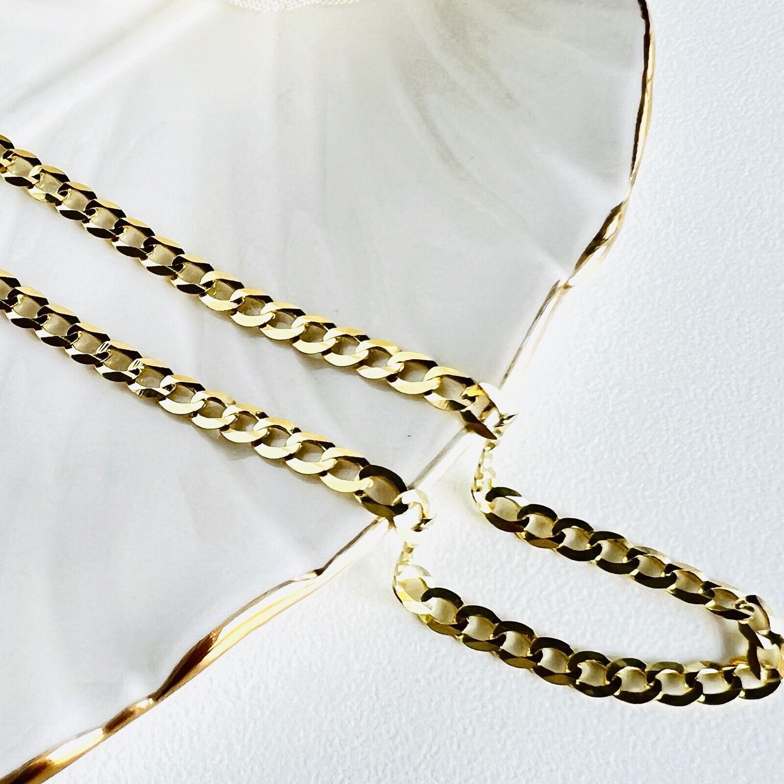 Solid 14k Yellow Gold Curb Link Flat Diamond-Cut Chain, 18", New