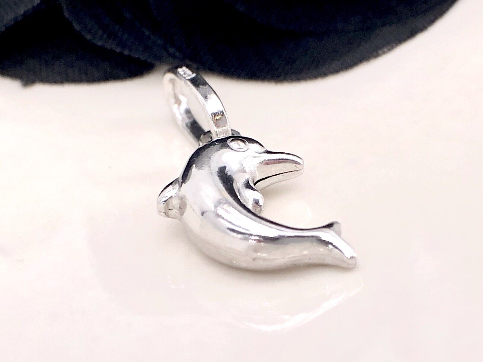 Jumping Dolphin Solid 14K White Gold Puffy 2 Sided Charm/Pendant, New