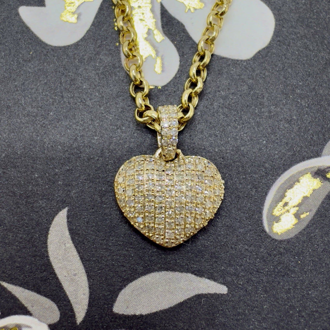 10k Yellow Gold Genuine Diamond Heart Pave Pendant, New