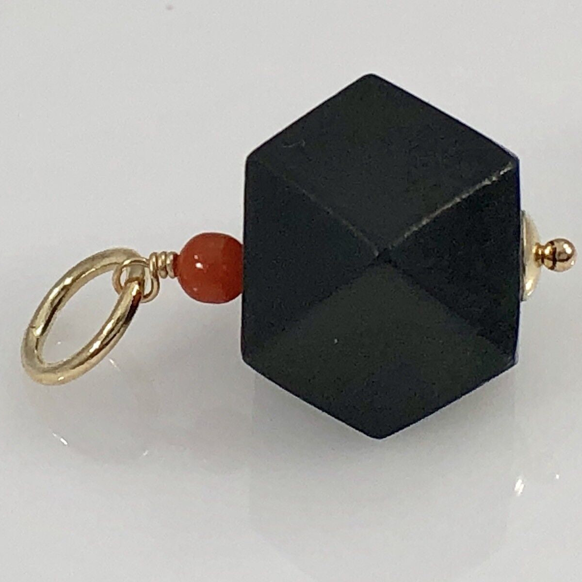 Azabache (10mm) & Coral 14K Solid Gold Jet Protection Pendant, New ...