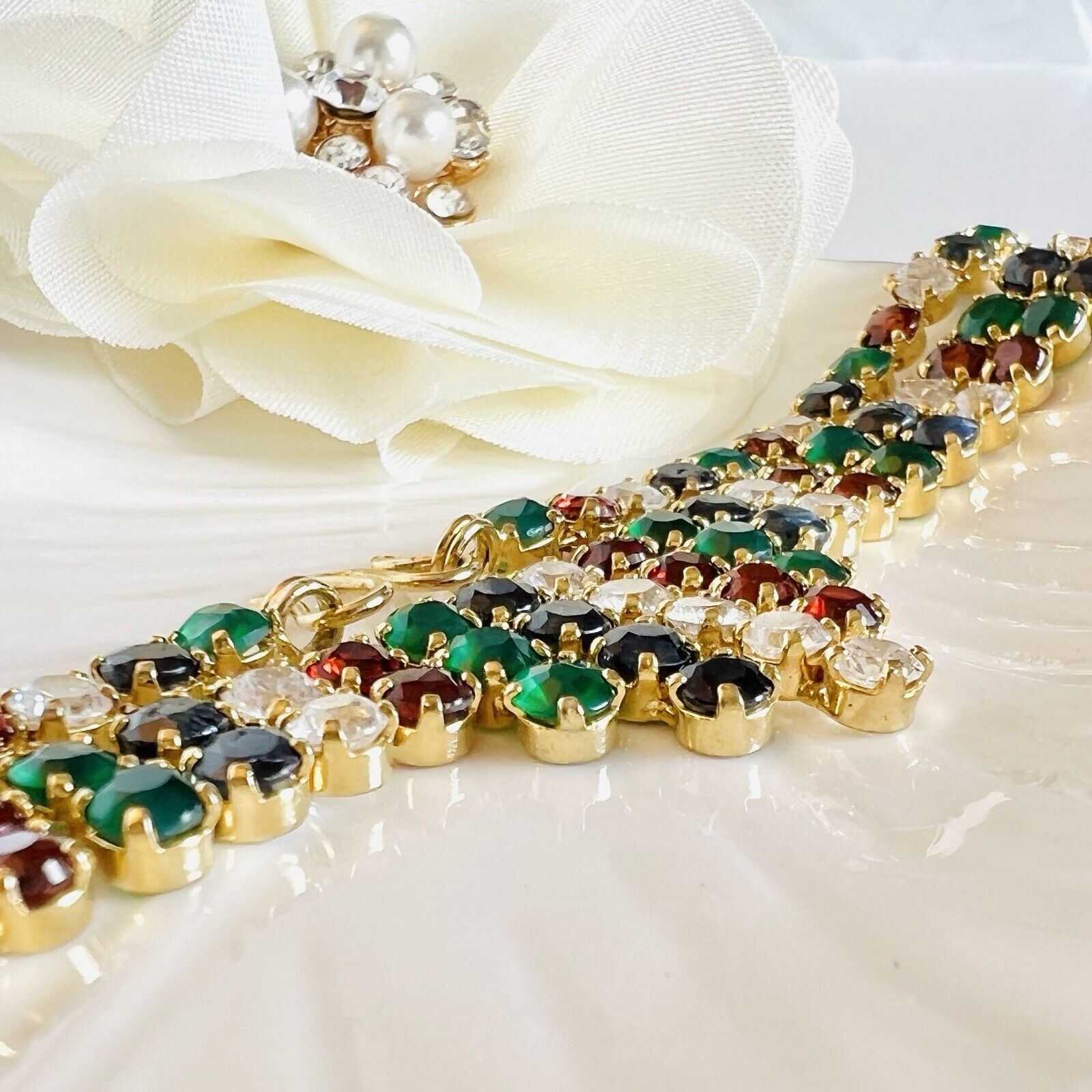 Vintage Genuine Multi-Gemstone "Cleopatra" Necklace, New 19"