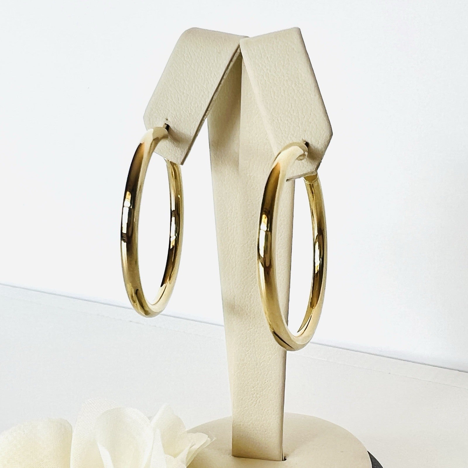 Solid 14k Yellow Gold 3mm Thick Hoop Earrings 30mm Diameter, New