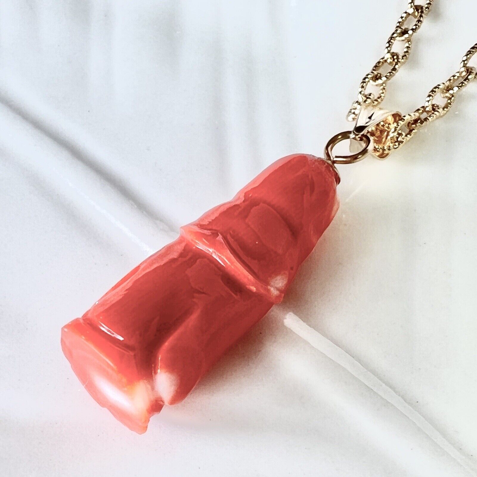 Natural Dark Salmon Guanyin (13.6ct) Solid 14k Yellow Gold Pedant, New