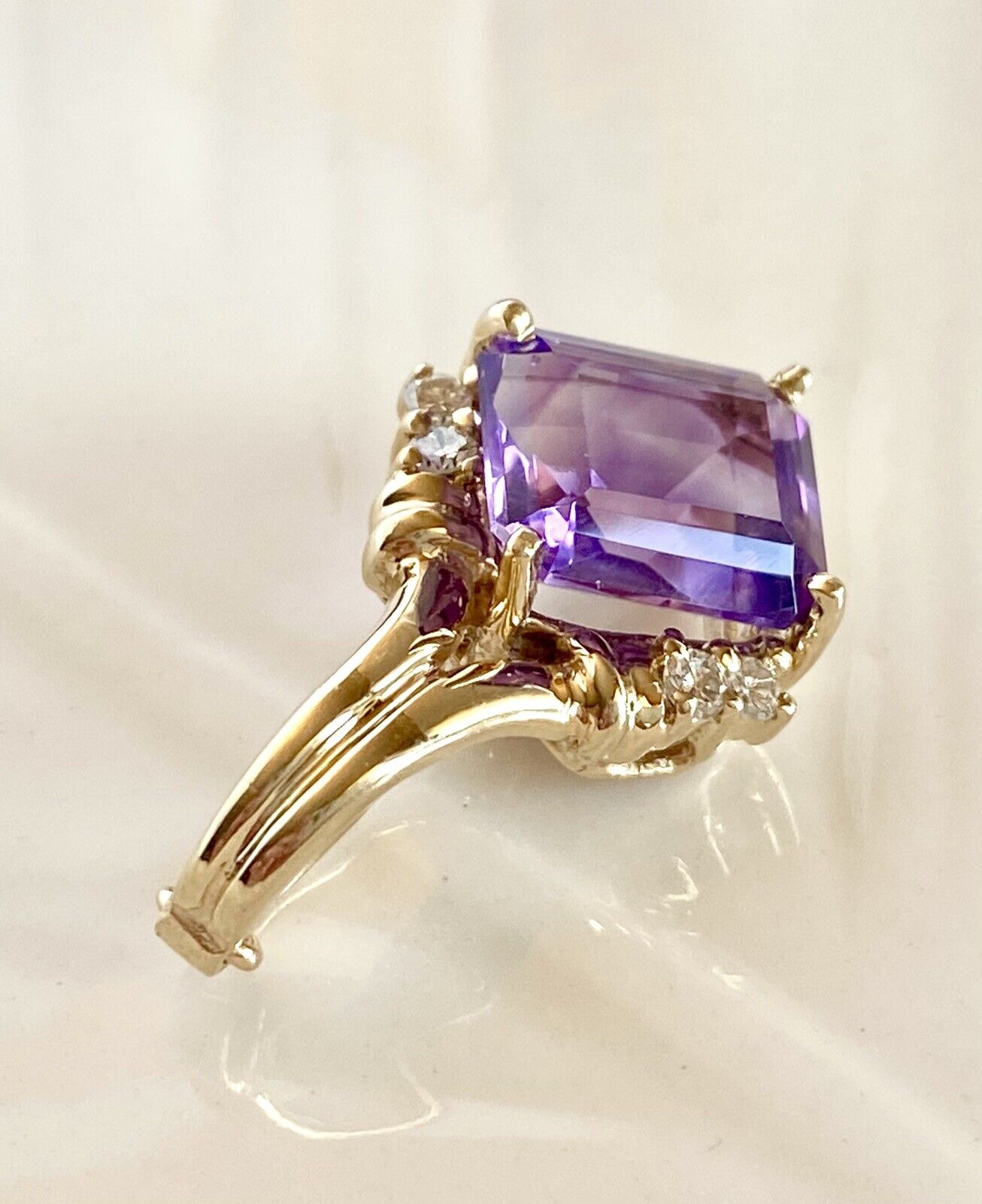 Vintage 14k Yellow Gold, Amethyst (5.12ct) & Diamond Enhancer/Pendant, New