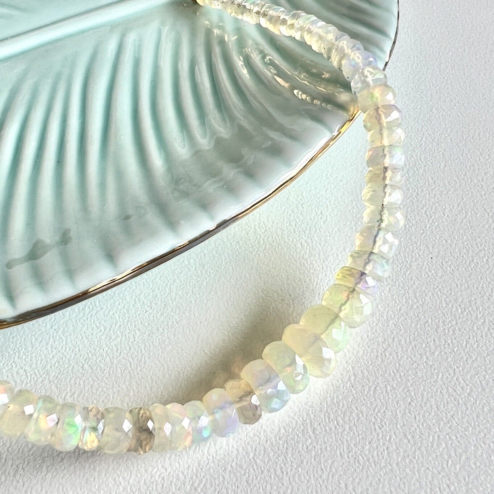 Genuine Opal (21.3ct) Solid 14k Yellow Gold Bead/Chain Necklace, New 19.5"