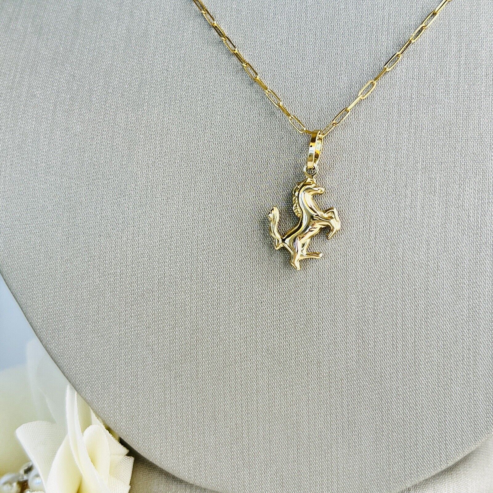 Solid 14k Yellow Gold Puffy 3-D Jumping Horse Charm/Pendant, New