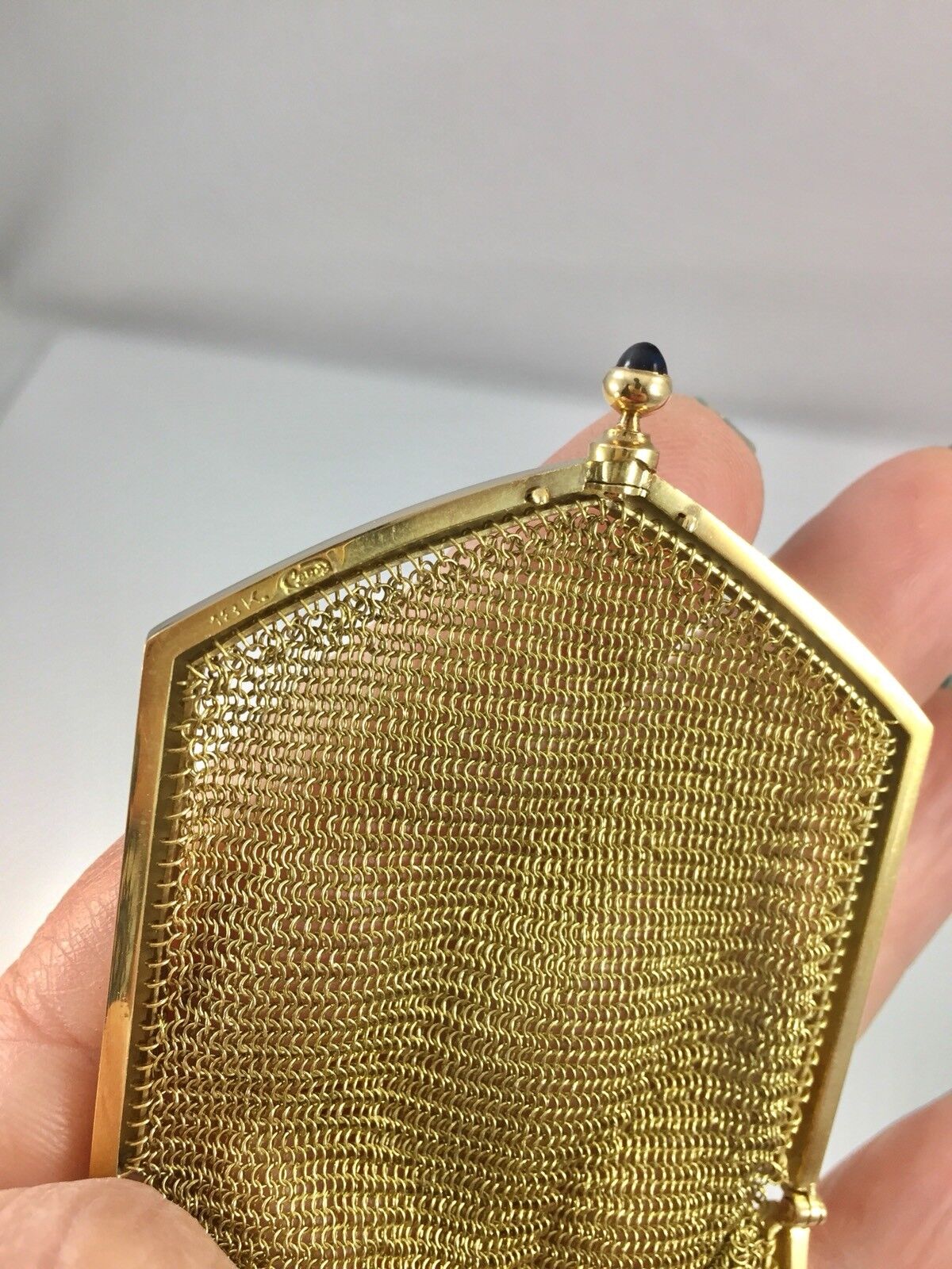 Antique Belle Epoque 18kt Solid Yellow Gold & Sapphire Hand Engraved Mesh Purse