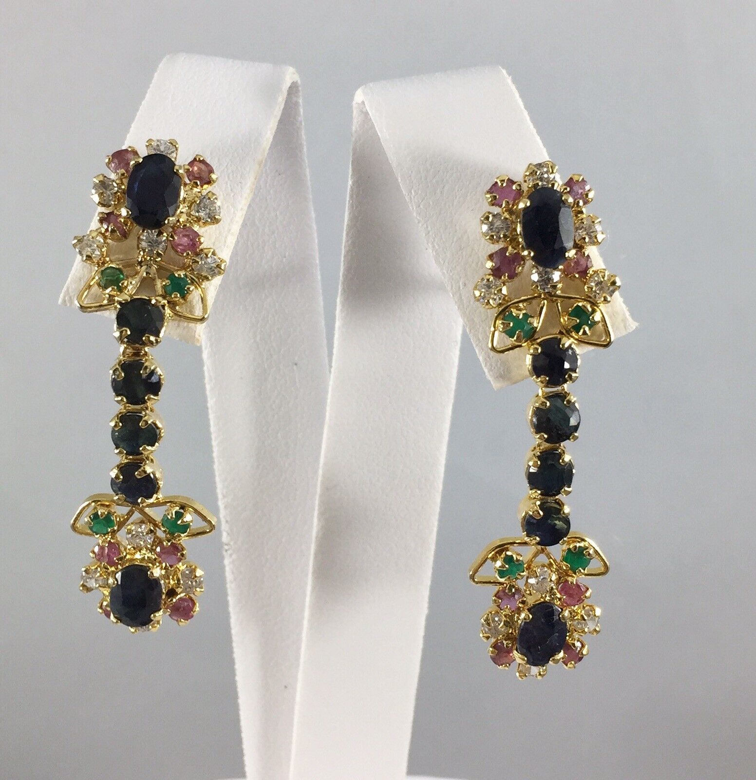 Beautiful Genuine Gem(6ct) Floral Design 14kt HGPlated Dangle/Drop Earrings, New