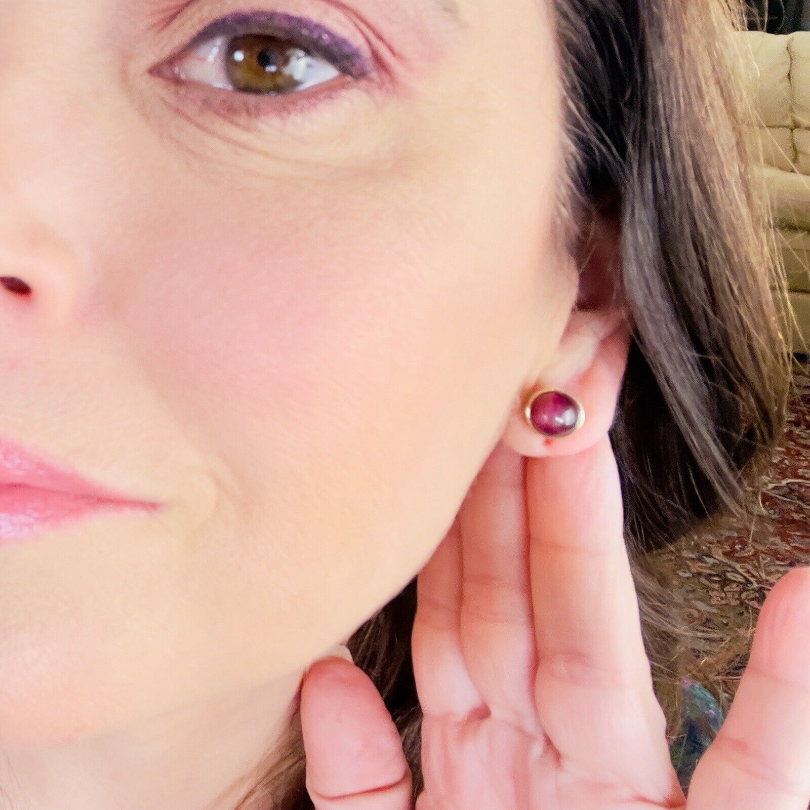 Genuine Star Ruby Solid 14k Yellow Gold Stud Earrings, Newly Handcrafted