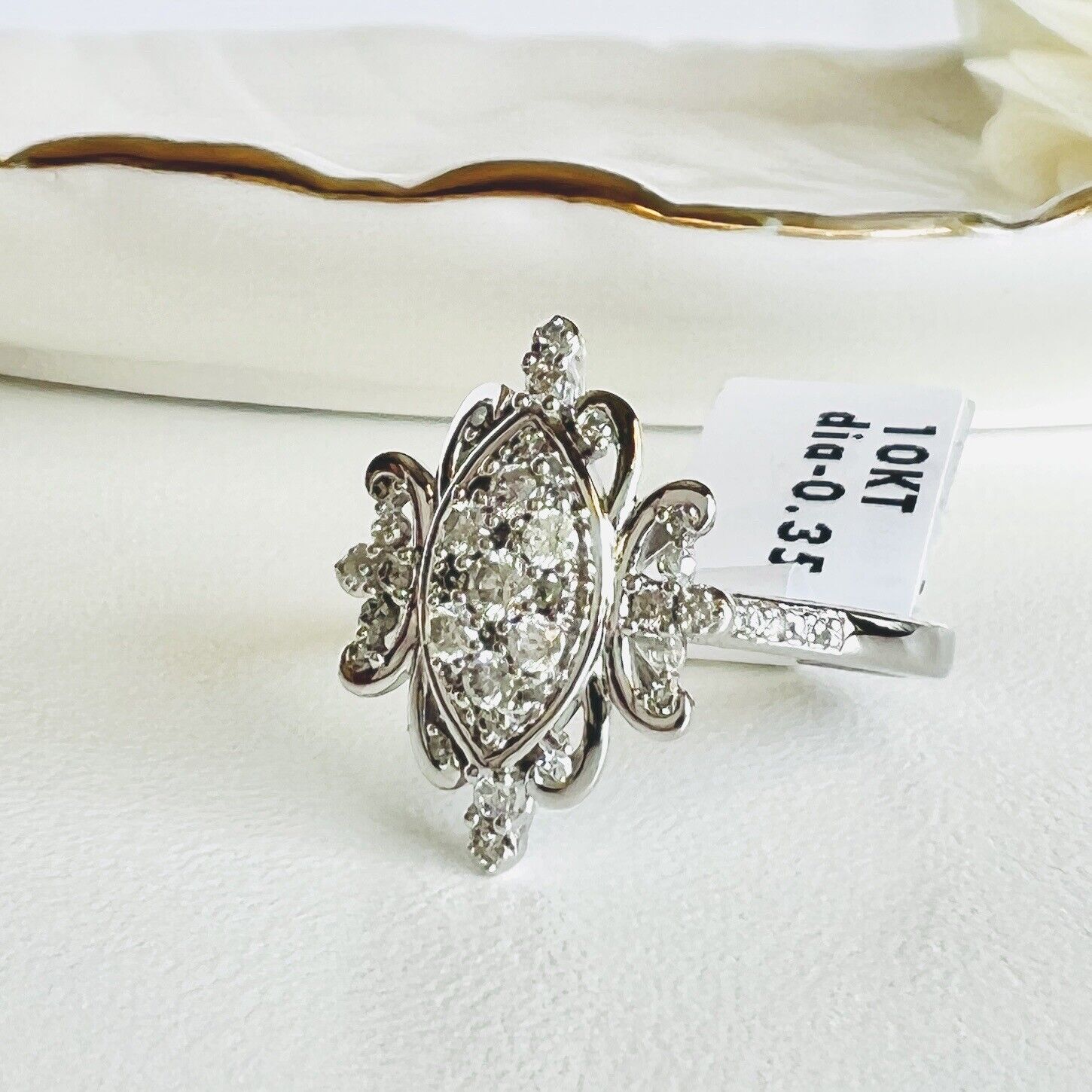 Solid 10k White Gold & Diamond Ring, New Size 7