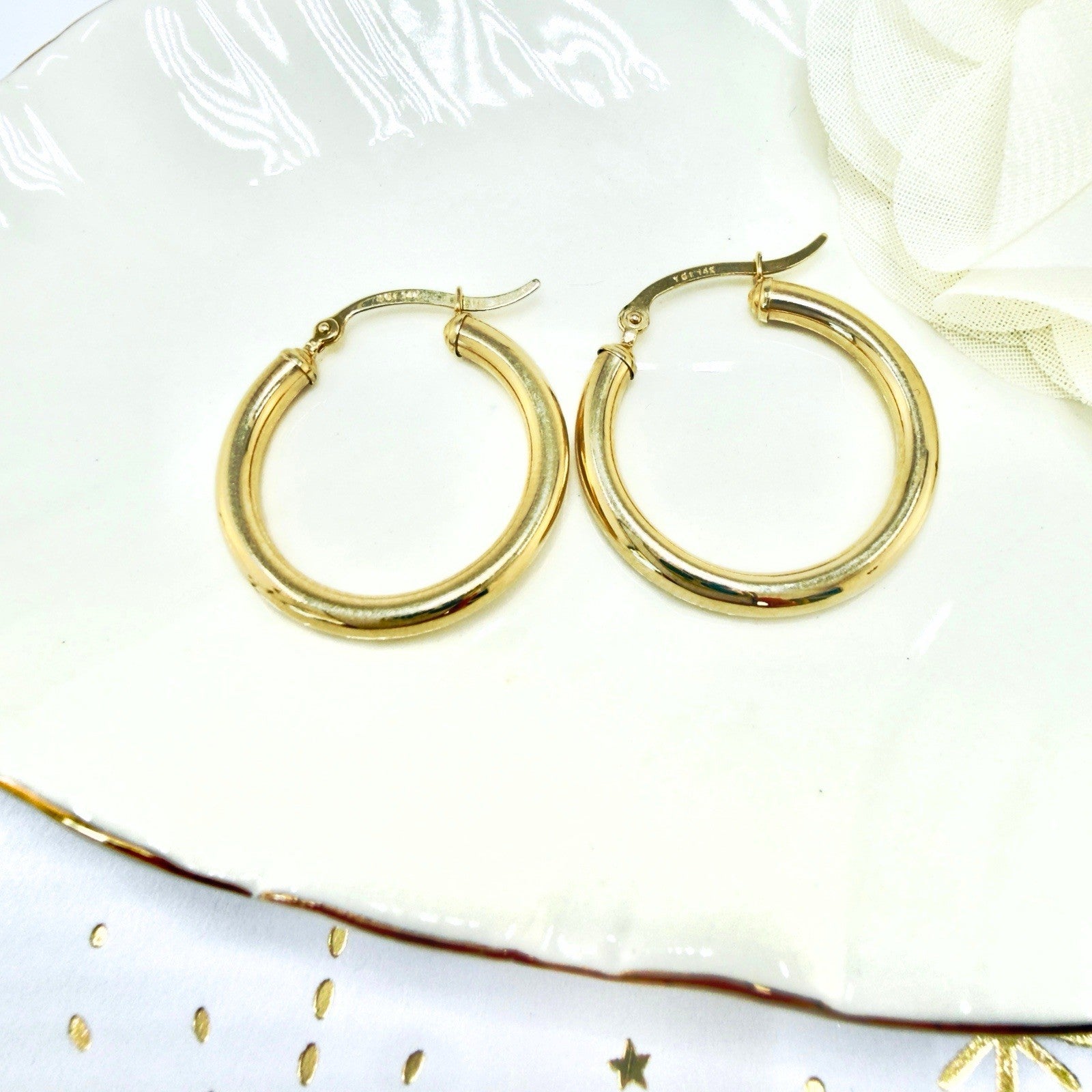 Solid 14k Yellow Gold 3mm Thick Hoop Earrings 25mm Diameter, New