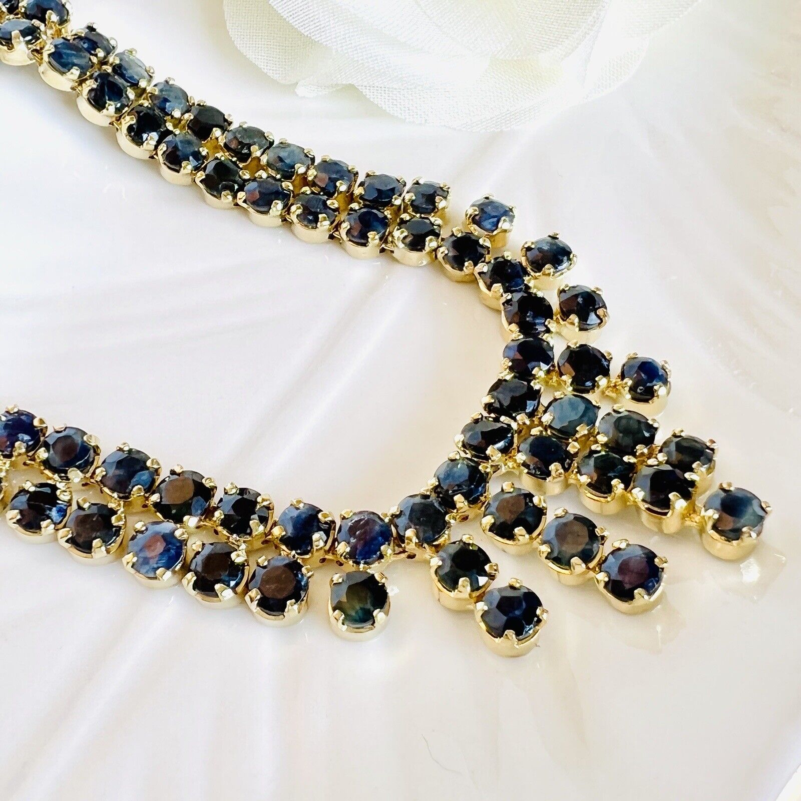 Genuine Sapphire "Cleopatra" Necklace, New 19"