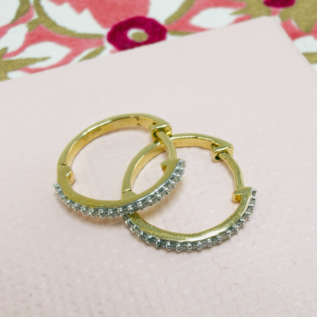 10k Yellow Gold Genuine Diamond Huggie Hoop Earrings, New