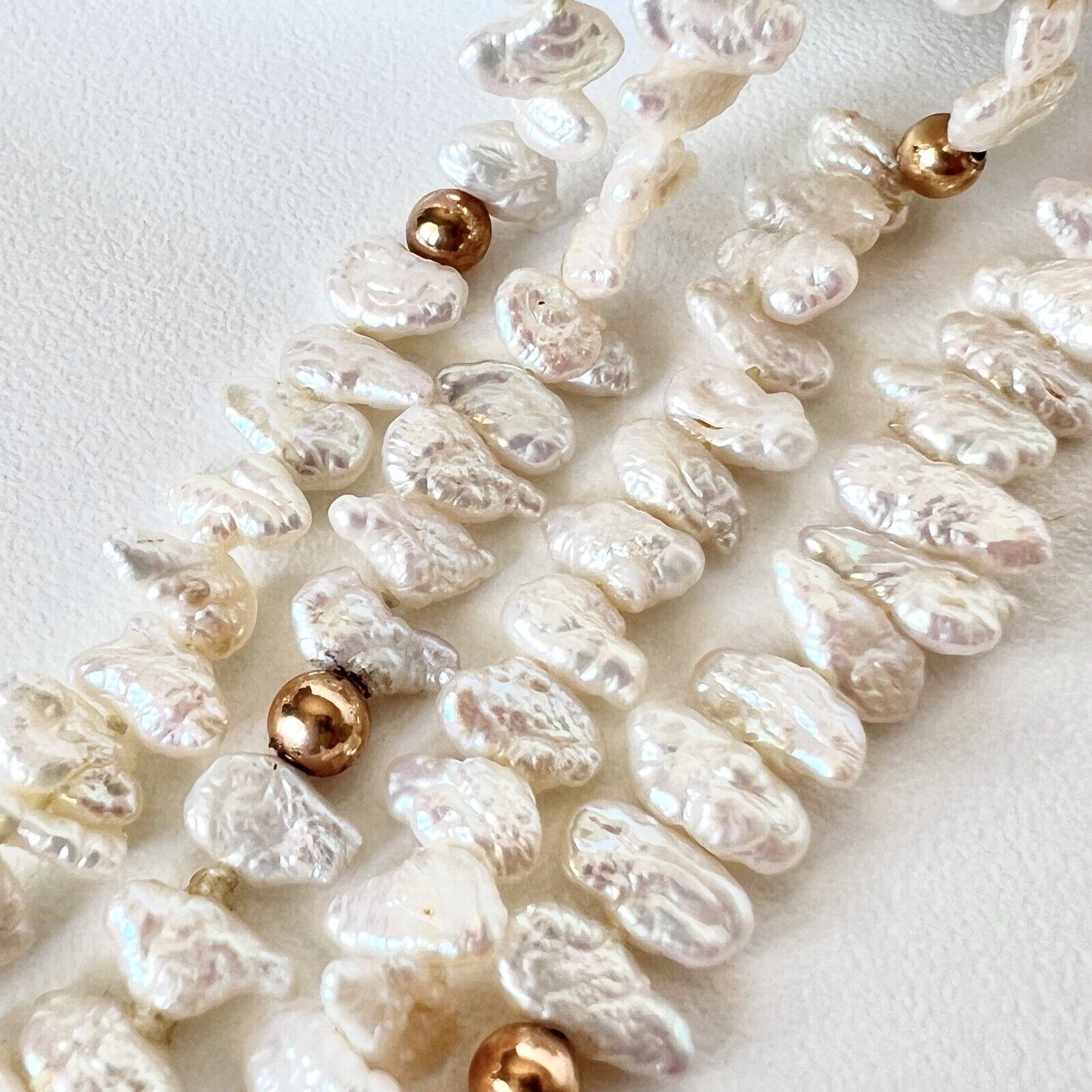 Vintage Unique 72” Freshwater Pearls & Solid 14k Yellow Gold Beaded Endless Neck