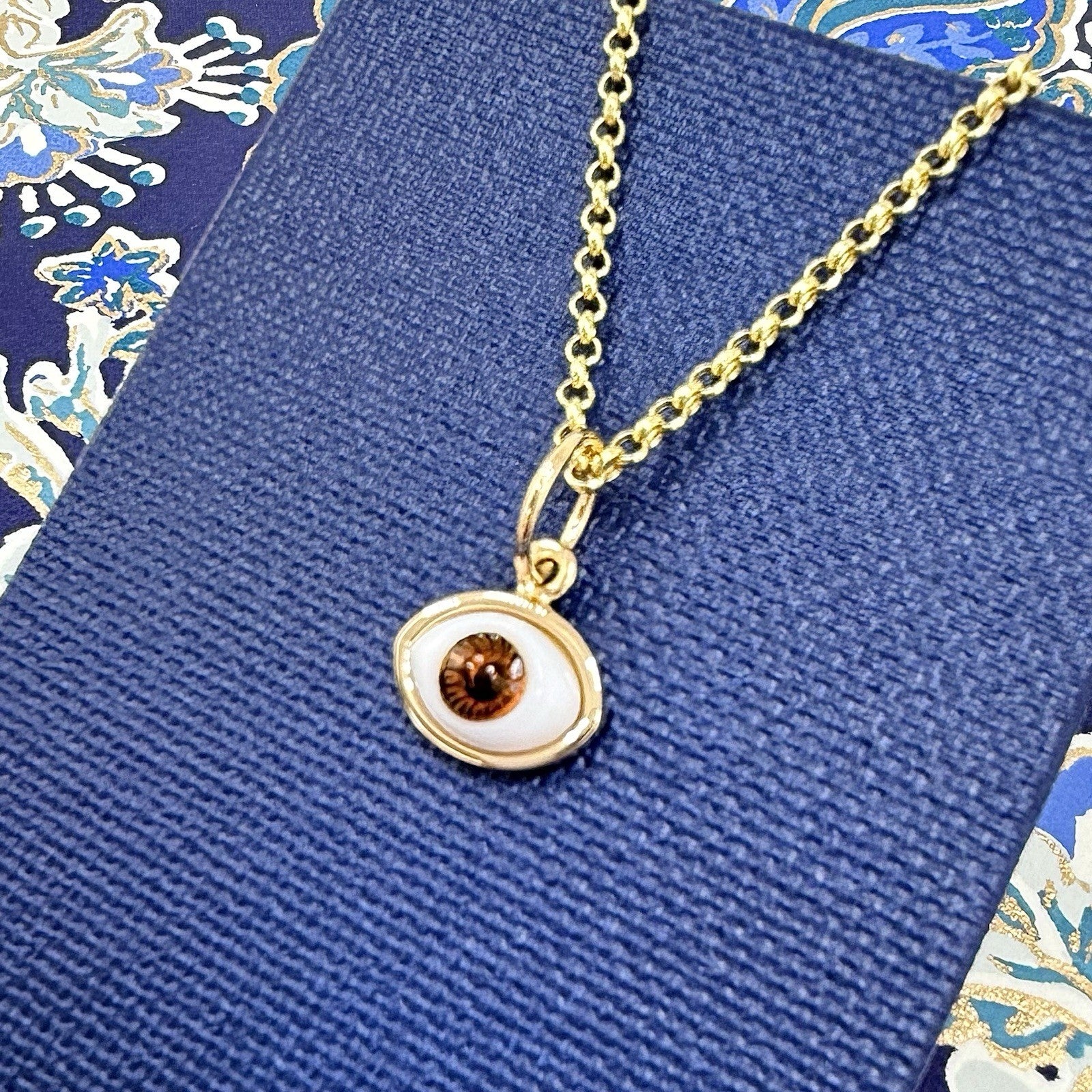 14k Brown Eye (Ojo) Pendant Charm, Newly Handcrafted
