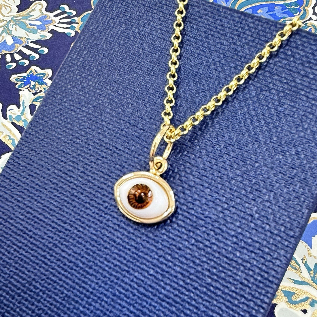 14k Brown Eye (Ojo) Pendant Charm, Newly Handcrafted