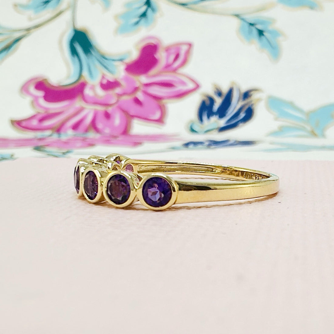 10k Yellow Gold Genuine Amethyst Ring Band, New, Sz 8.75
