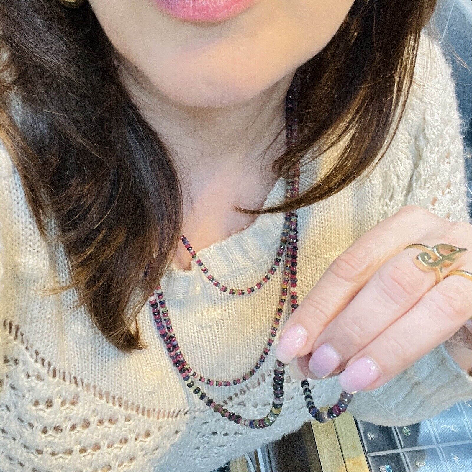 Genuine Multicolor Sapphire, Ruby & Emerald 14K Yellow Gold Necklace, New 82"