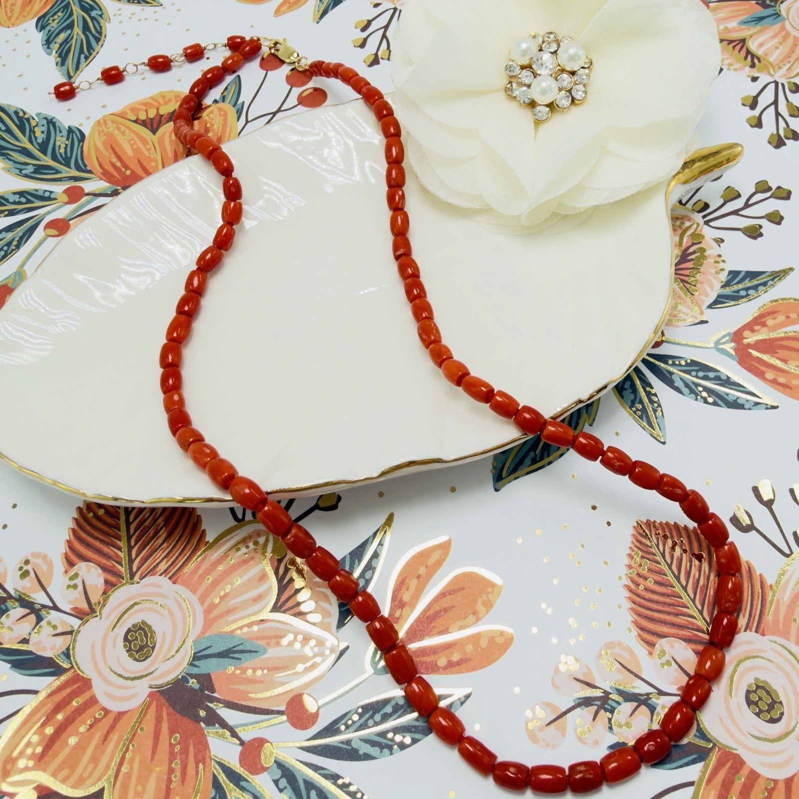 Natural Italian Red Coral 14k Yellow gold Necklace, Adjustable 18-19.5"