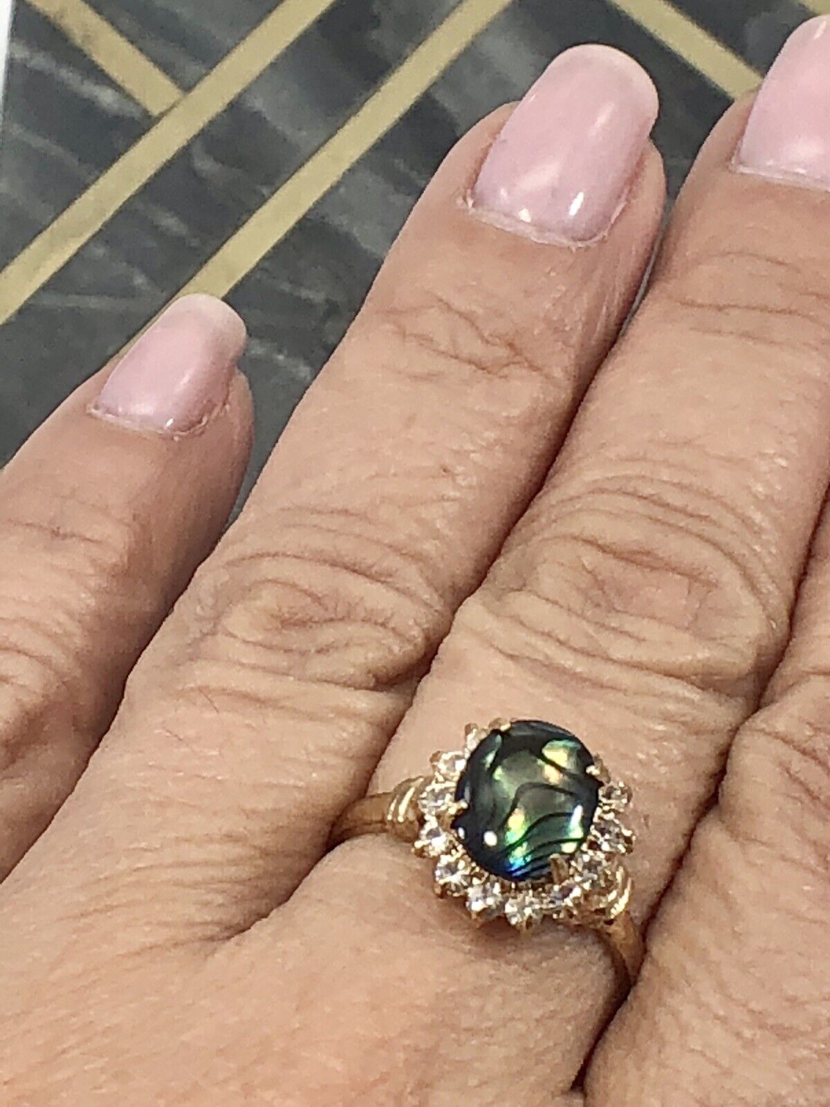 Genuine Abalone and Made With Swarovski HGE Adjustable 6-9 Ring, New