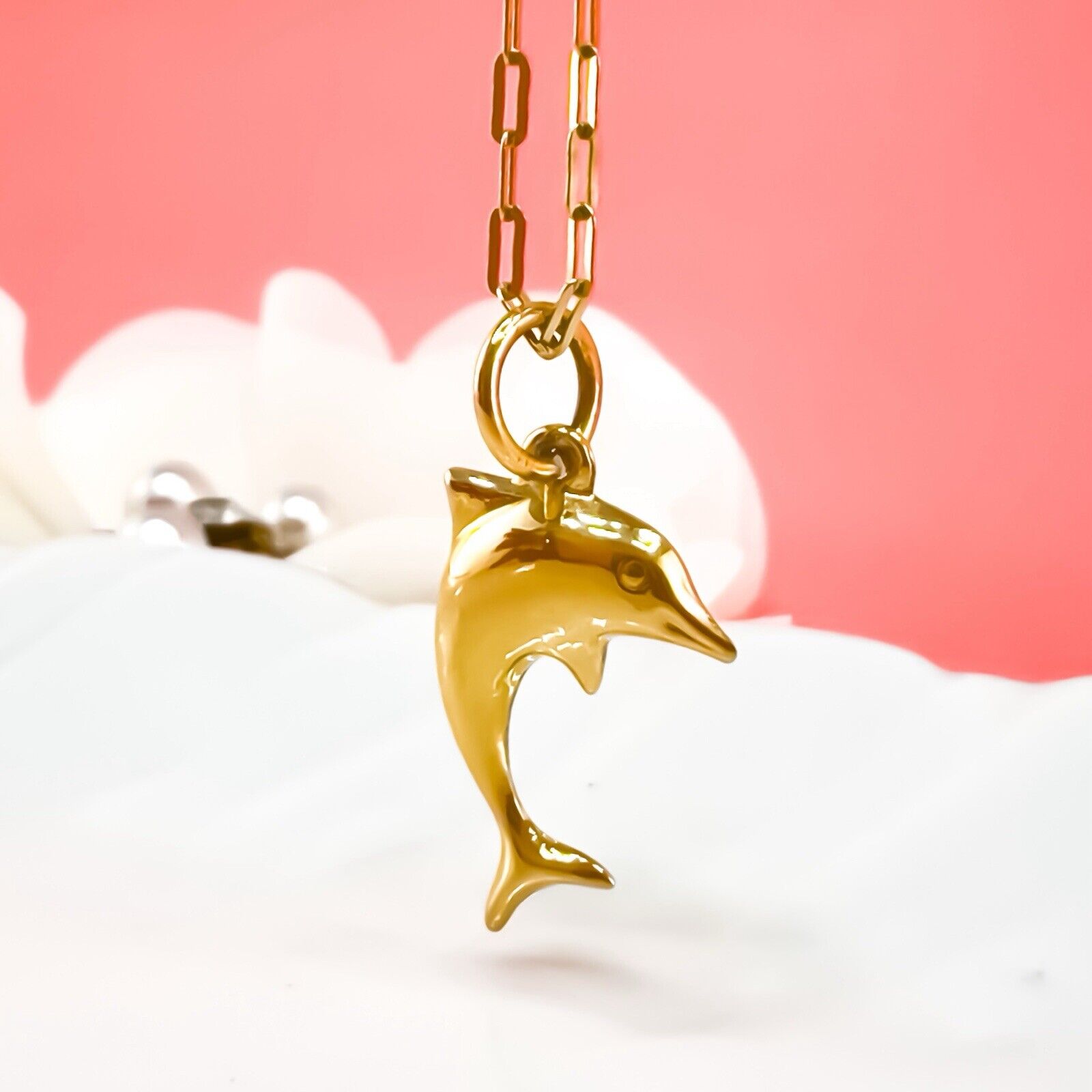 Vintage 14k Yellow Gold Puffy Dolphin Charm Pendant